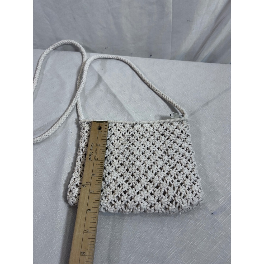 Handmade Macrame Crossbody Bag Small Cream Wood Bead Boho Women - Picture 5 of 7